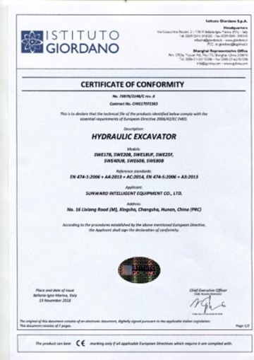 Certificado CE de excavadora hidráulica